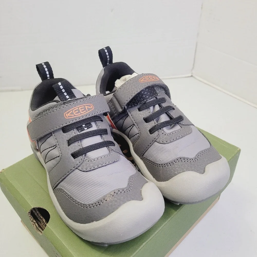 Keen Toddler Knotch Peak Shoes Size 9C Grey Orange Hook Loop Bungee Sneaker